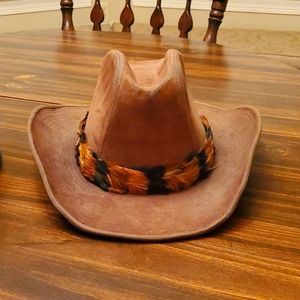 Longhorn Cowboy Hat Rare Vintage Korea Made Size Small Feathered Chocolate